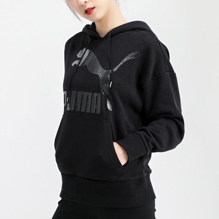 Puma Casual Printed Logo Knit Hoodie Women Tops Black 599197-51