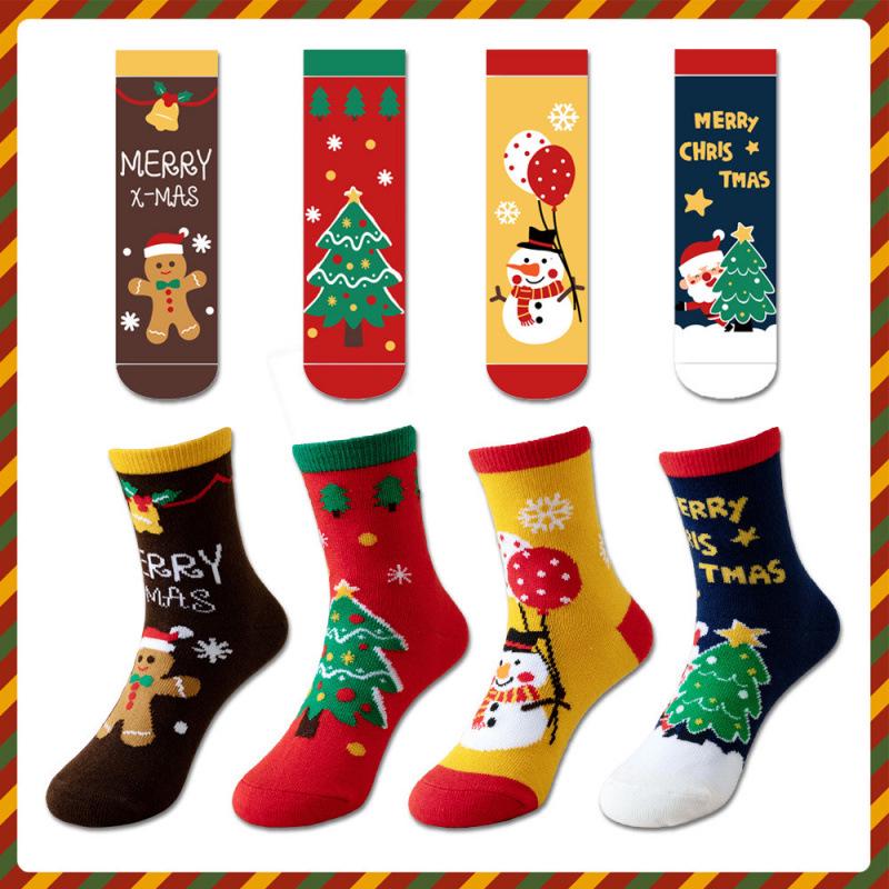 Chaussettes de Noël rouges pour enfants - Chaussettes mi-mollet pour garçons et filles