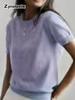 Women's Knitted Short Sleeve T-Shirt for Summer Casual Loose Pullover