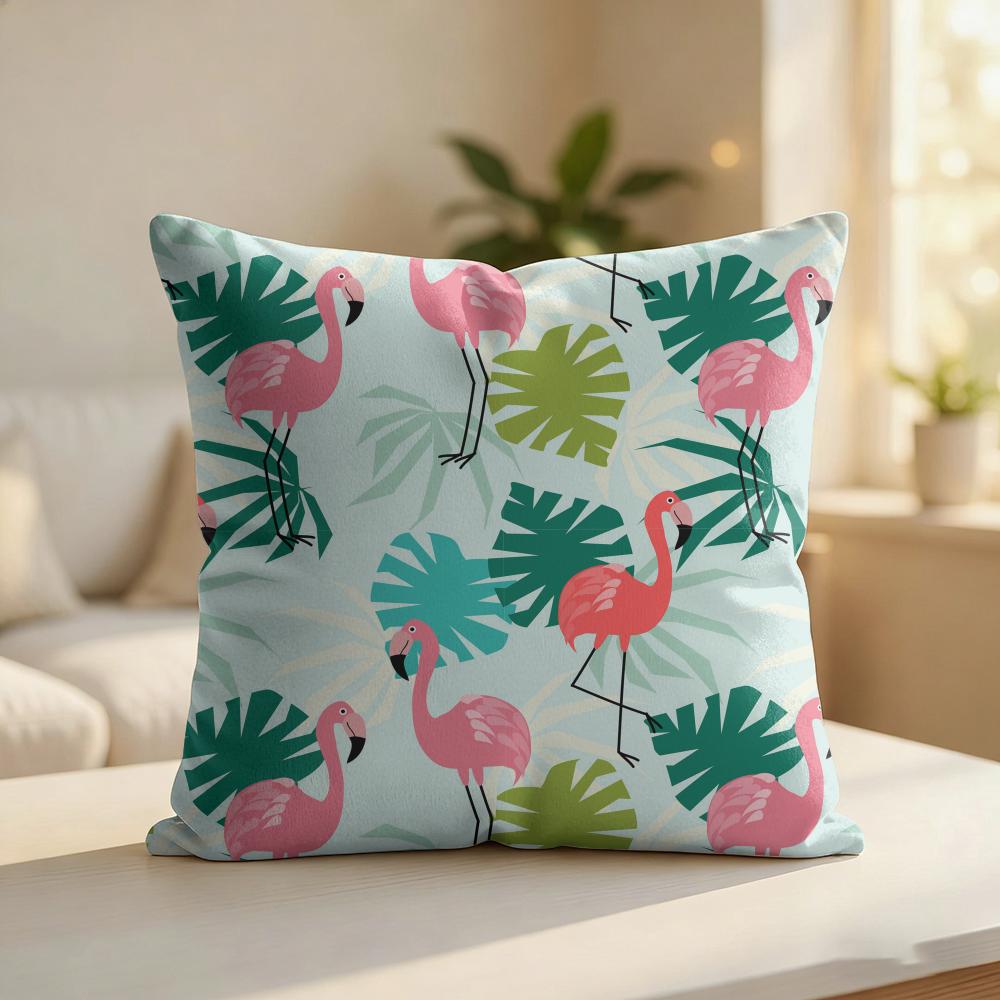 Flamingo Pattern Cushion Cover Silky Short Plush Invisible Zipper Dustproof Sofa Pillow Case For Home Decor