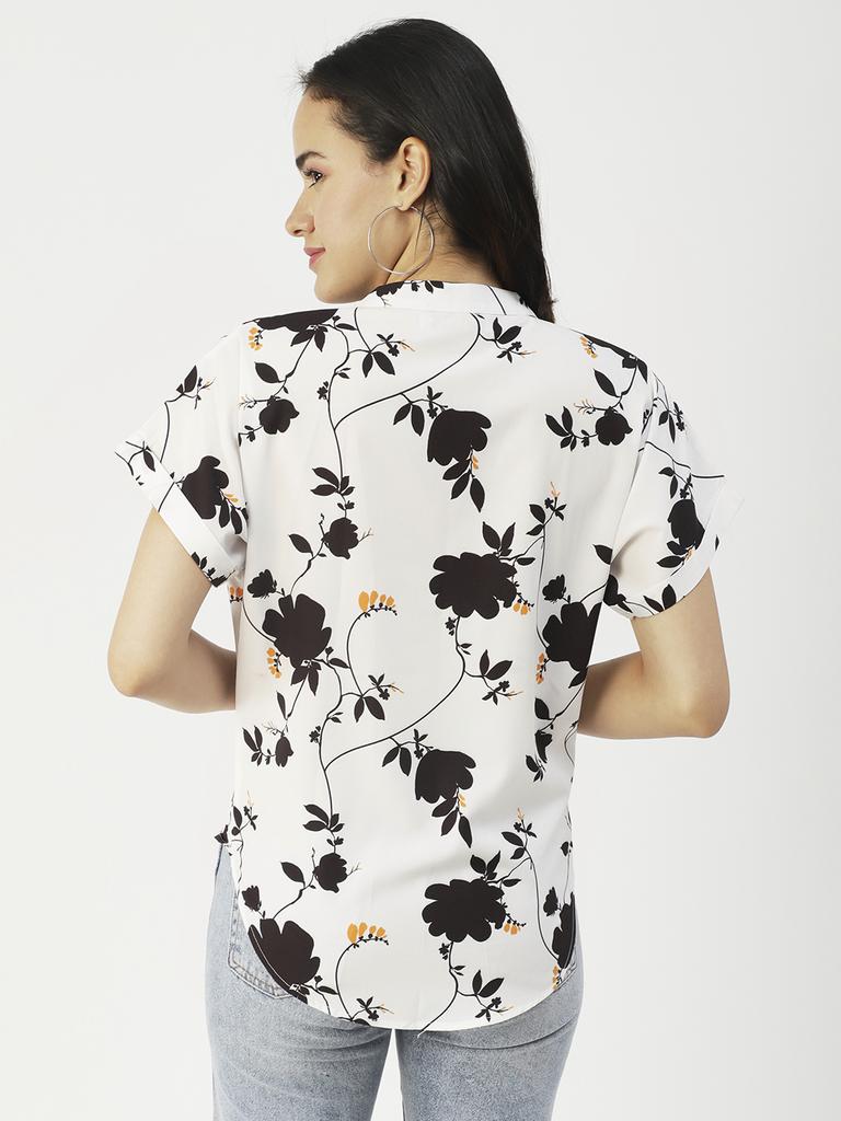 Moomaya Printed V-Neck Long Tops For Women, Short Sleeve Regular Fit Shirt