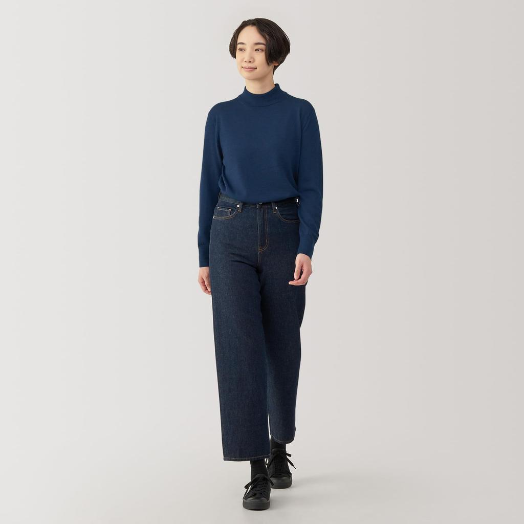MUJI Washable Wool Smoky Size S Women's High-Gauge High-Neck Sweater, BA1OYA4A, Blue,