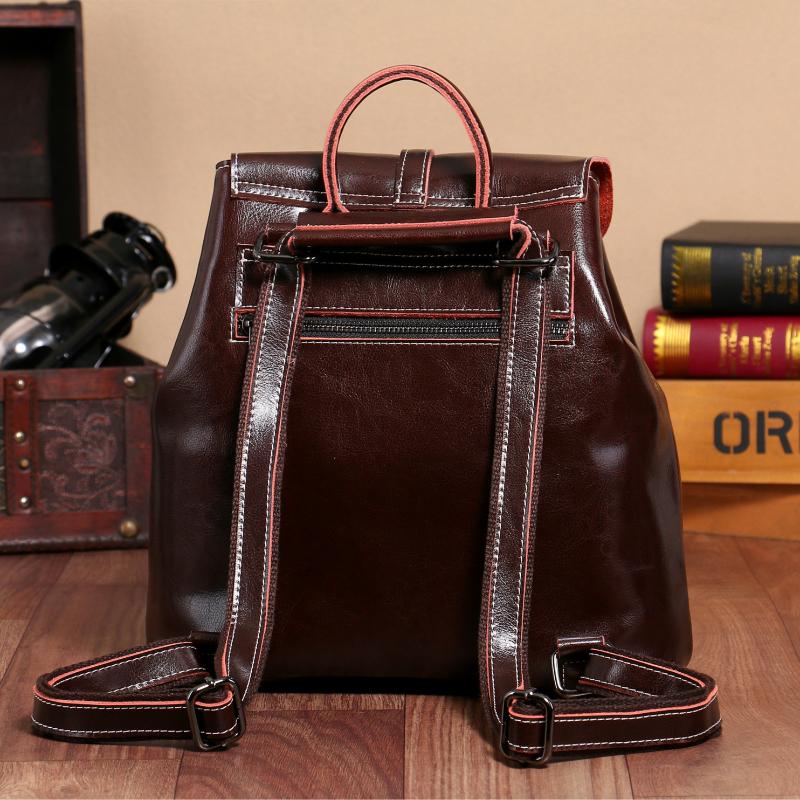 Women's Fashion Trend Leather Backpack Leisure Travel Oil Wax Soft Leather Small Backpack