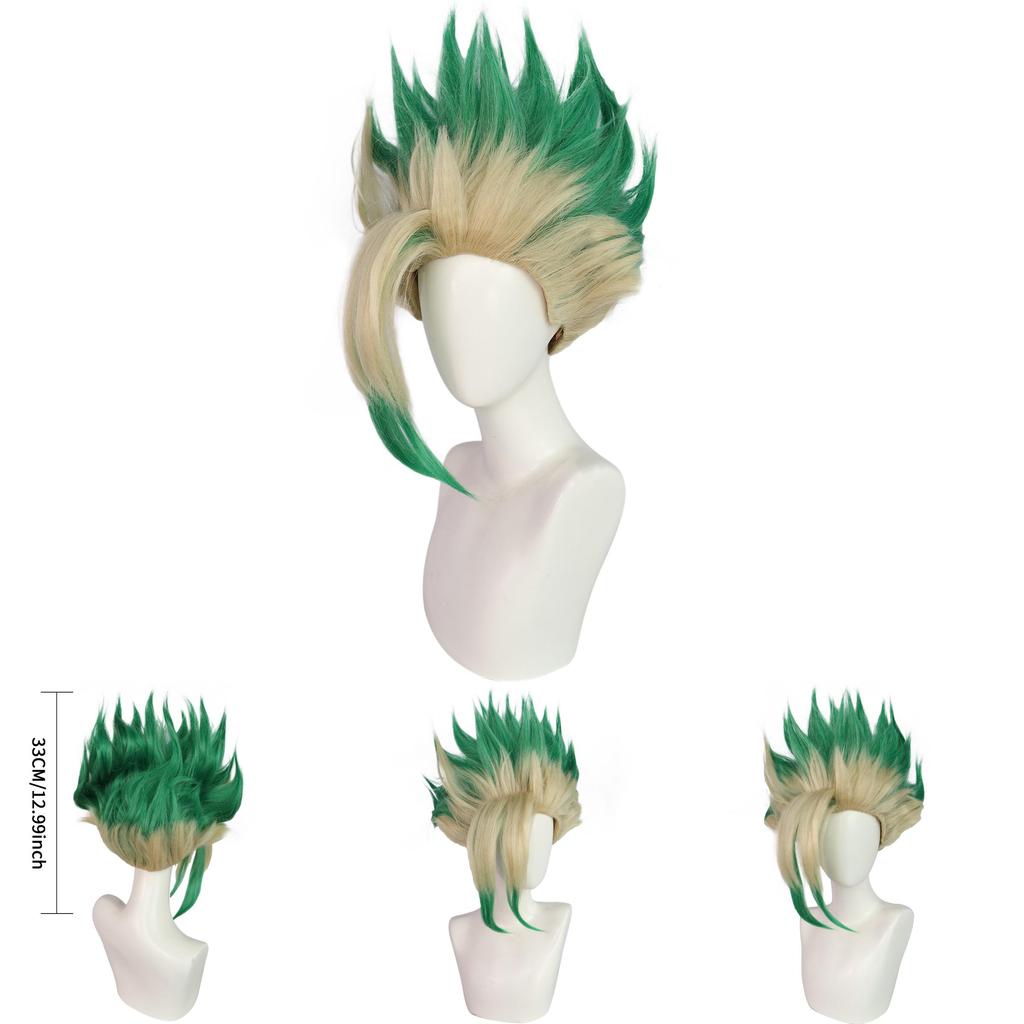 Dr Stone Ishigami Senkuu Cosplay Wig With Green Gradient Short Hair For Character Role Play