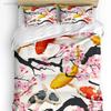 Set Biancheria da Letto Stile Giapponese Gru Fiori di Ciliegio Vintage 3 Pezzi per Letto Matrimoniale Tessili per la Casa Copripiumino Coperta Federa