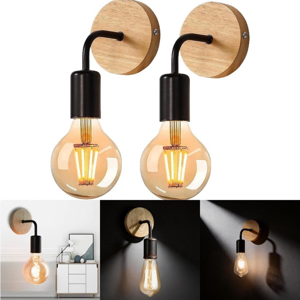 Modern Minimalist Iron Wall Lamp With Wooden Base For Bedroom Living Room Decor