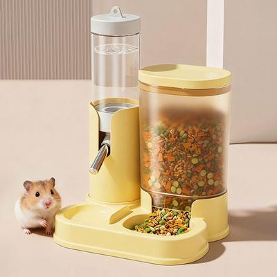 2 In 1 Hamster Water Dispenser Automatic Leak-Proof Hamster Water Bottle with Base Hamster Food Basin for Small Animal