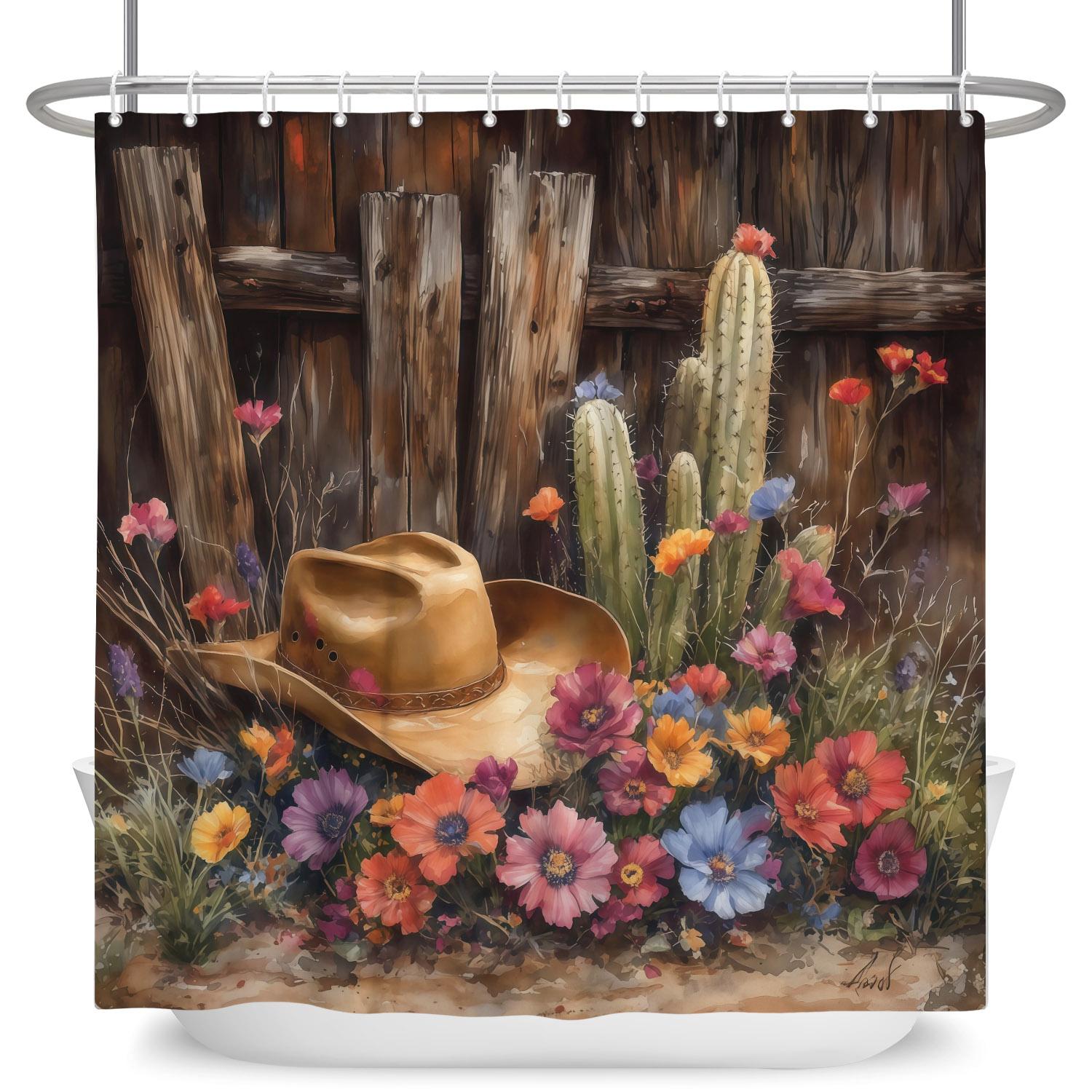 

Cactus Desert Landscape Shower Curtain Rustic Design Polyester Waterproof Fabric Bath Curtain For Bathroom Decor With 12 Hooks W60H190(CM)-1 Pcs