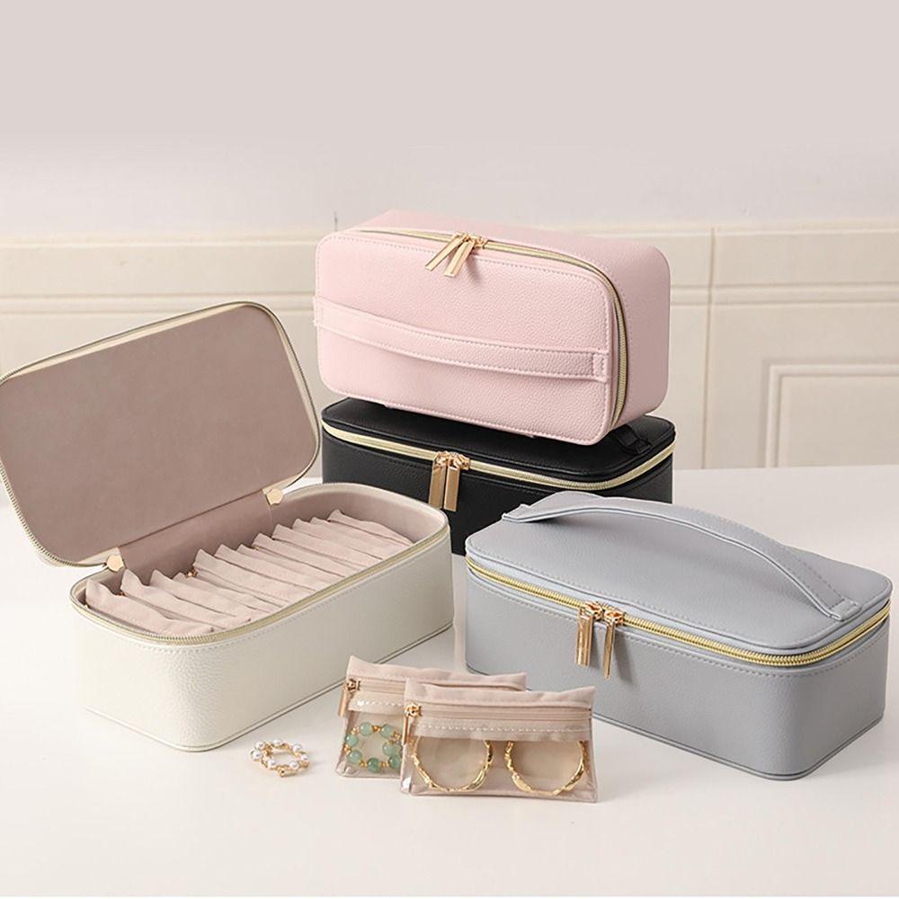 Large Capacity Travel Jewelry Box PU Leather Small Item Storage Box Earring Storage Case