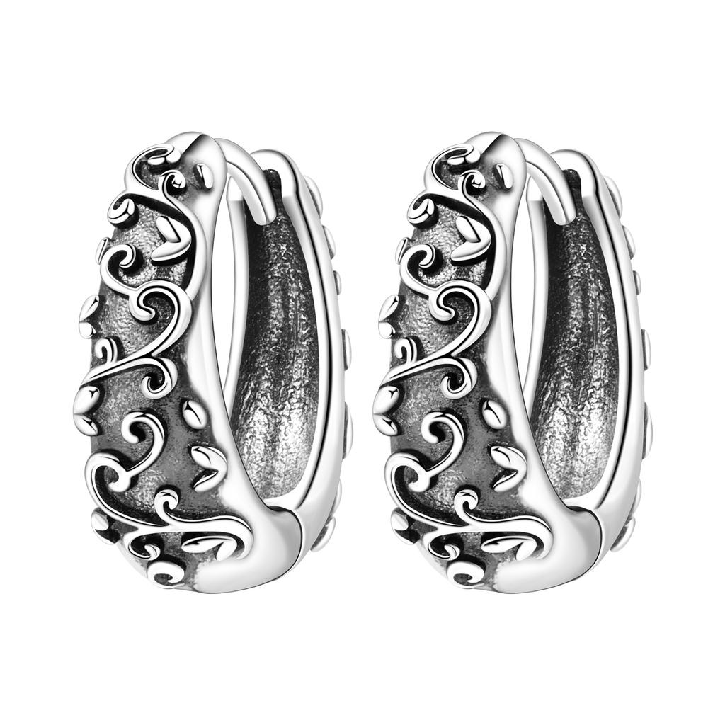 925 Silver Retro Grass Pattern Earrings Jewelry Versatile Hoop Earrings For Women Jewelry Birthday Party Fine Gifts