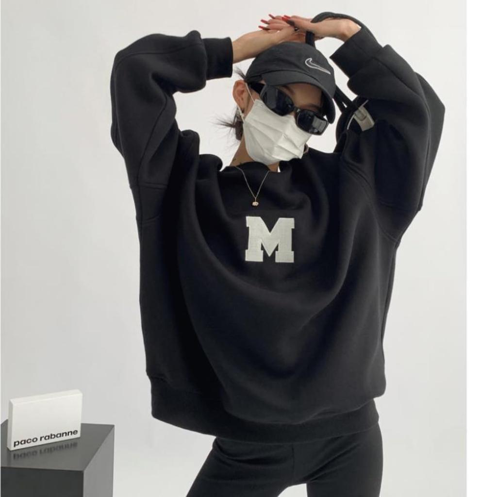 SeiunAn Logo Pullover Long Plus Sizes Loose Crew Long Sleeve Korean English Back Print Women's Sweatshirt, Hoodie, Sleeve, Lightweight,