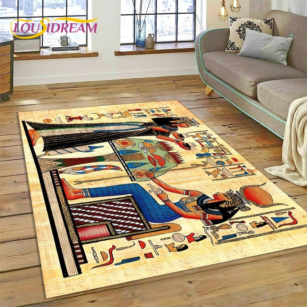 

3D Pharaoh Hieroglyphic Egyptian Mythology HD Rug Carpet for Living Room Bedroom Home Decor,Non-slip Decoration for Sofa Doormat 40x60cm( 15x23in )