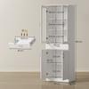 Mobile da Cucina Credenza con Ripiano Regolabile Cassetto 2 Ante Armadio Alto con Porta in Vetro 60 x 35 x 180 cm Bianco