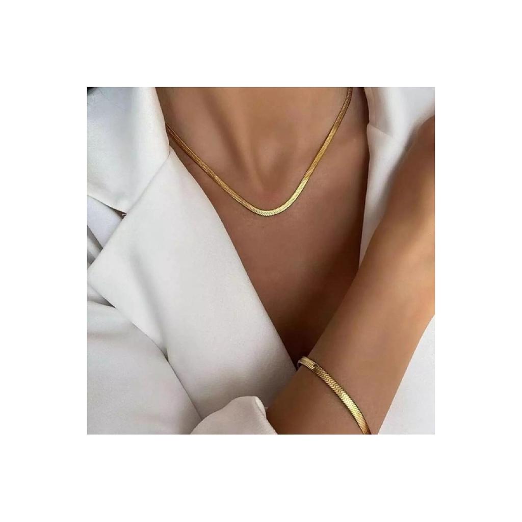 Accessory Steel Crushed Italian Chain Necklace And Bracelet Set Tarnish Resistant