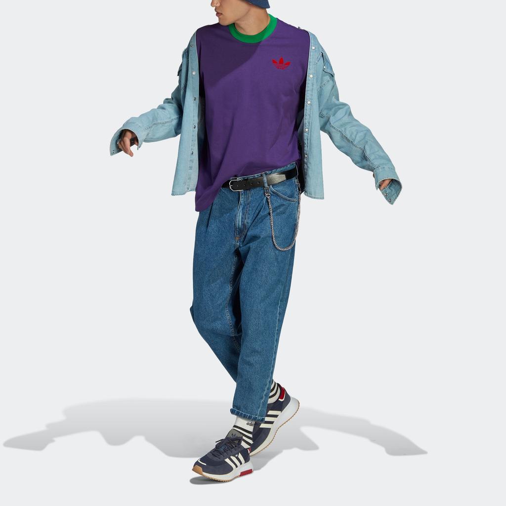 Adidas Originals Trefoil Tee Solid Color Logo Print Crew Neck T-Shirt Men Tops Purple IB3434