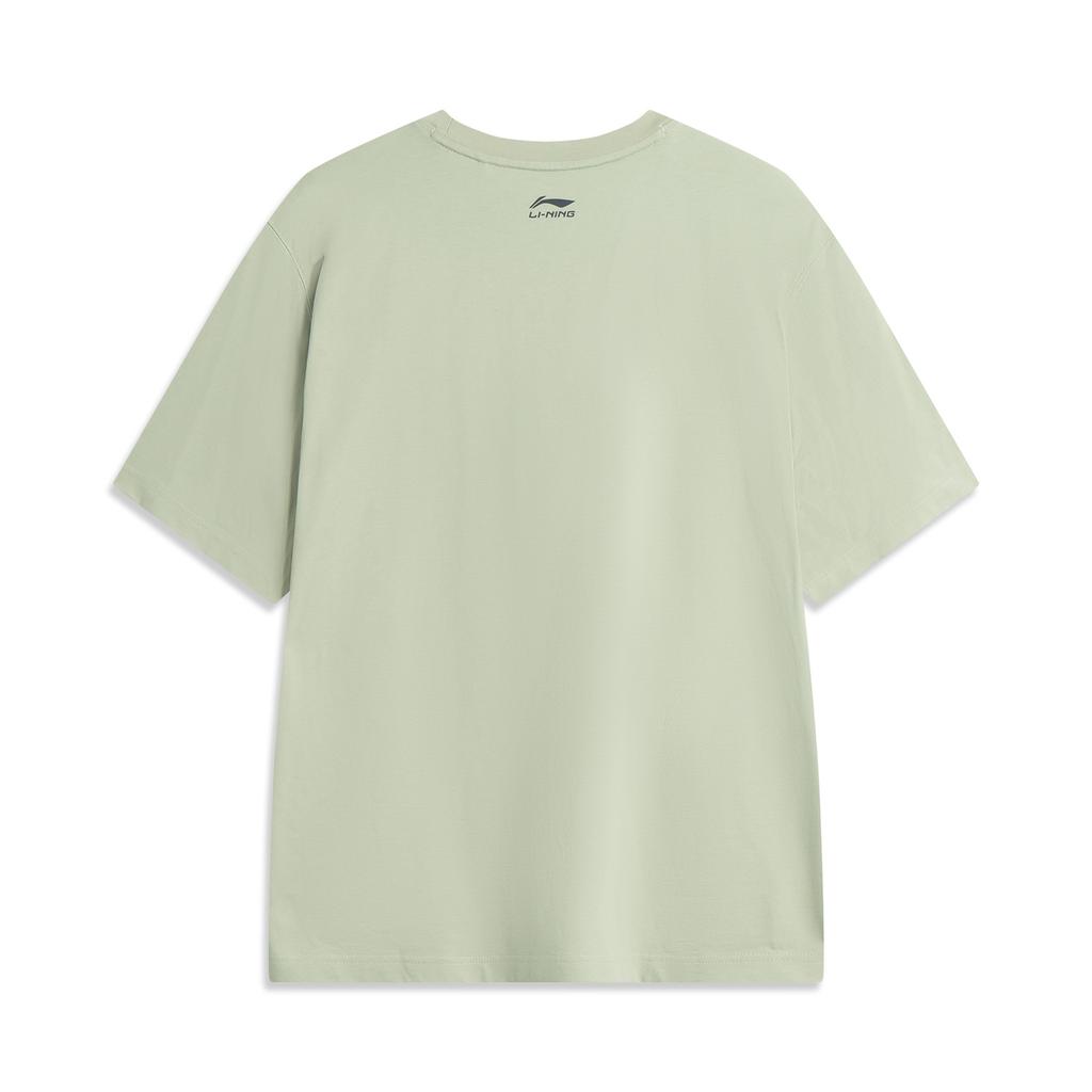 Li Ning Sports Lifestyle Series Printed Pattern Round Neck Loose Short Sleeve T-Shirt Unisex Tops Desert-Green AHSV277-3
