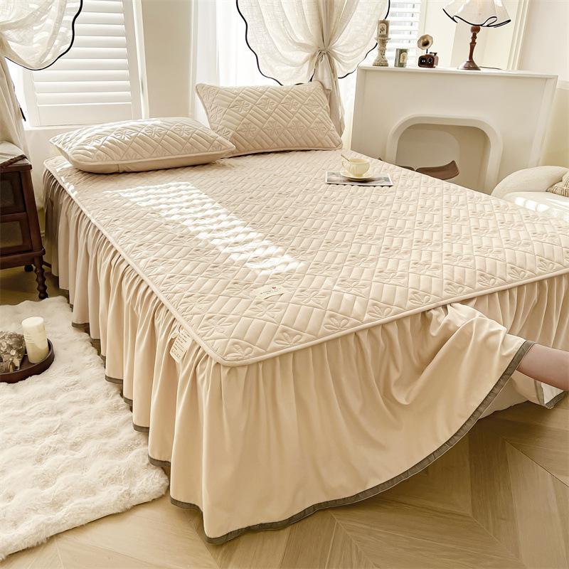 

Набор из 3 предметов: юбка для кровати, включает 1 юбку для кровати и 2 наволочки без вставок, удобная юбка для кровати, подходящая для всех сезонов 200*220CM