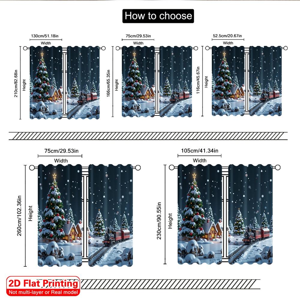 2pcs 2D Flat Printing Merry Christmas Popular Drapes Christmas Village Train Scene Fabric Without Electricity Holiday