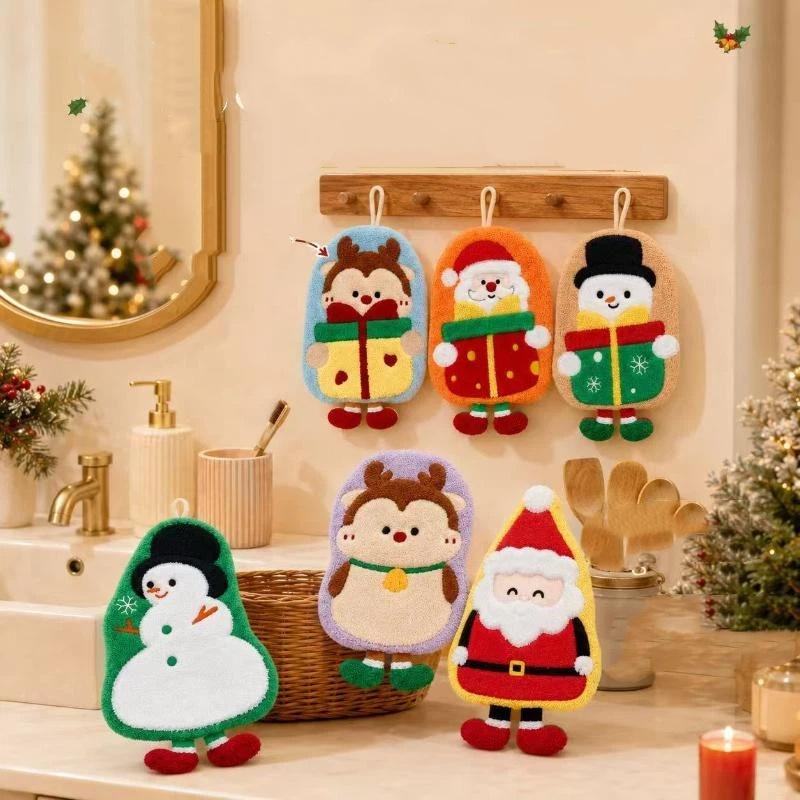 Water Absorption Christmas Hand Towels Coral Fleece Hanging Christmas Tree Handkerchiefs Cleaning Quick-Drying
