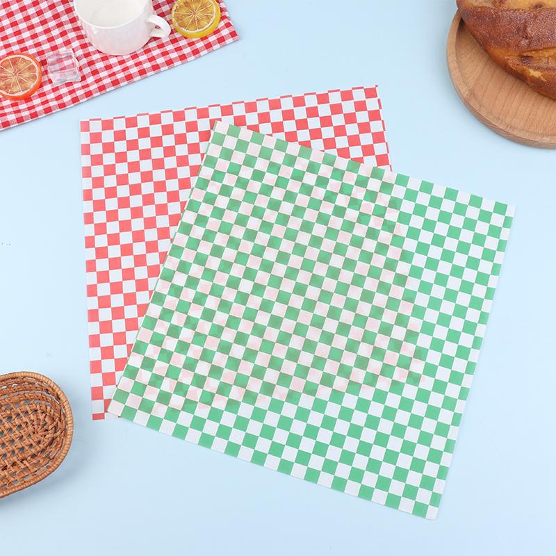 100 Piezas Papel Encapsulado a Cuadros Papel Graso de Grado Alimenticio Envoltorios de Comida Revestimiento de Cesta de Papel Papel Para Pan Sándwich Hamburguesa Papas Fritas Papel Aceitado