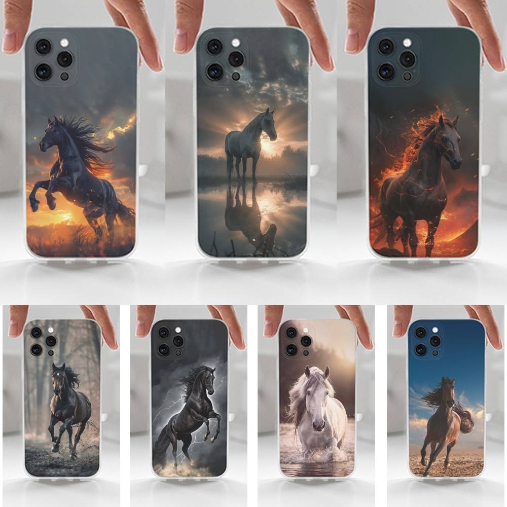 Galloping Horse Animal For iPhone 12,Mini,16,X,17,Plus,11,Max,13,XR,15,Pro,14,SE,XS,Transparent Soft Cover Case