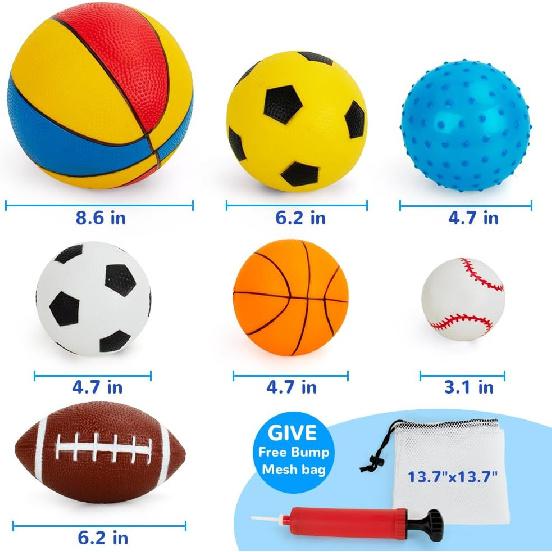 Balls for Toddlers 1-3,Toddler Sports Toys,Set of 7 Kids Ball Soft Foam Baby Sports Balls- Soccer Ball Basketball Baseball Rugby Bounce Ball