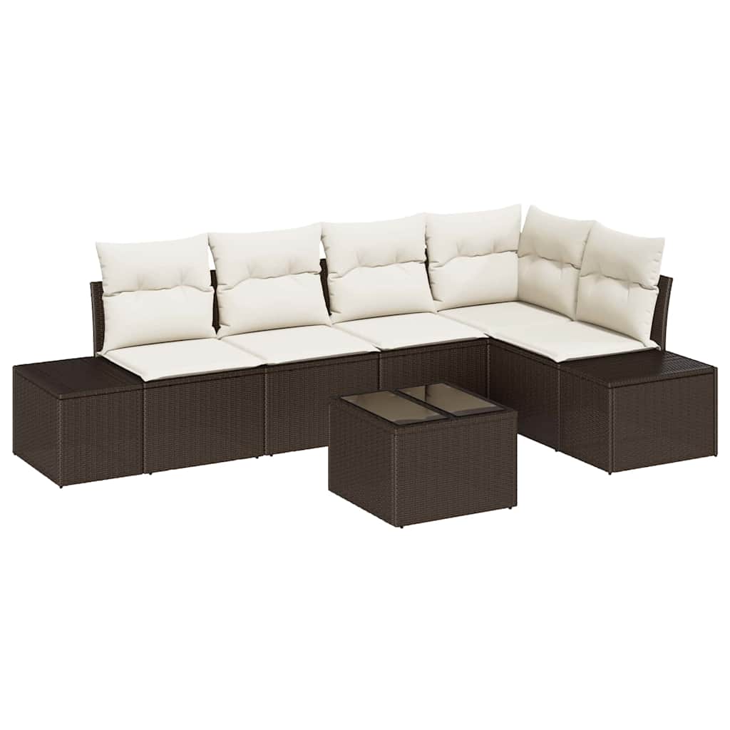 Garden Sofa Set with Storage Brown and Cream Poly Rattan