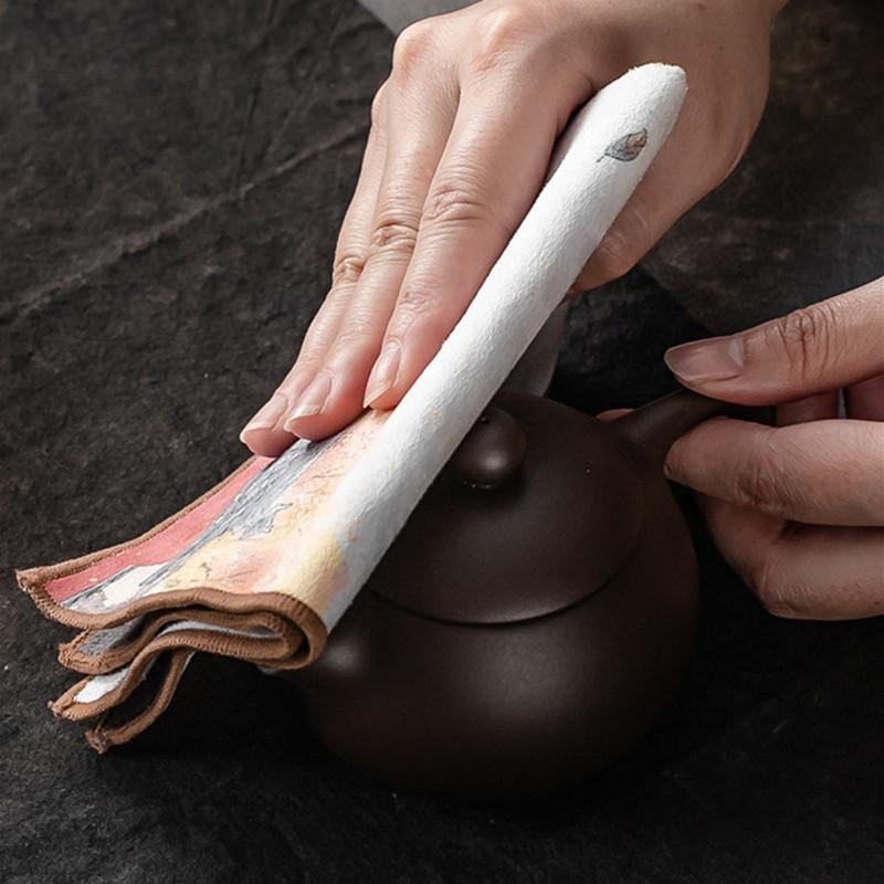 Chinese Persimmon Pattern Thickened Tea Towel Plush Imitation Deerskin Cloth Table Mats Absorbent Water Rag Tea Napkins