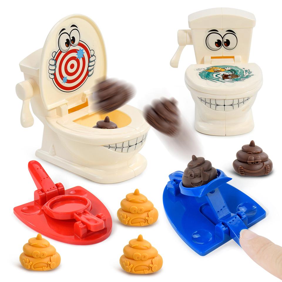 Mini Toilet Catapult Game Two Person Interactive Battle Poop Toys Stress Relief Funny Toilet Simulation Game for Kids Adults