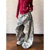 Vintage Washed Embroidered Letter Tree Camo Denim Wide Leg Cargo Pants Men Women Streetwear Loose Fit