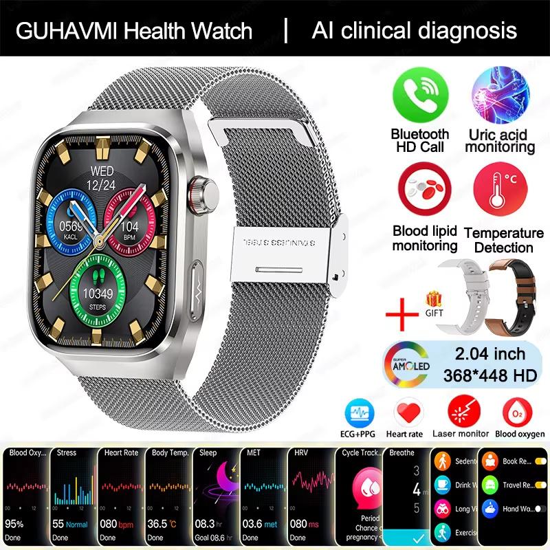2025 Nové chytré hodinky na měření kyseliny močové, krevních tuků, EKG+PPG, pulzu, krevního tlaku, s Bluetooth voláním, sportovní pro Xiaomi, hodinky pro sledování zdraví
