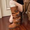 Fashion New Style Fashionable Romance Knight Boots Women's Chunky Heel Mid-Calf Western Cowboy Boots Eepskin Leather Boots Zapatos Mujer
