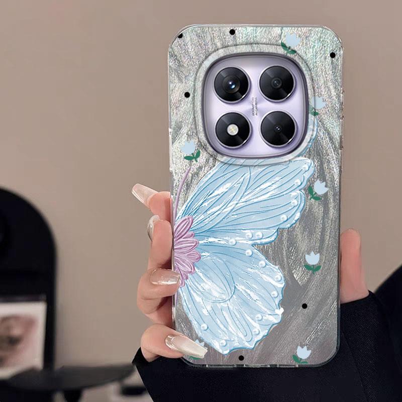 For Redmi Note 13 14S 14 Pro Plus 5G 14C A3 13C Poco X7 Pro Phone Case Leopard Feather Gauze Rainbow Butterfly Bumper Hard Cover