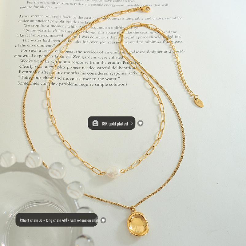 European Double-Layer Freshwater Pearl Pendant Necklace for Women, Gold-Plated Clavicle Design, P831