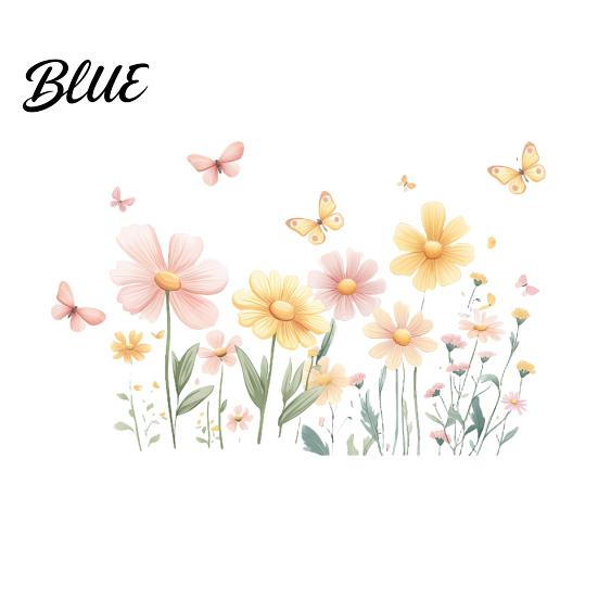 Boho Style Flower Wall Decor 2Pcs Watercolor Flowers Sticker PVC Waterproof Floral Decal with Butterflies Removable Decorative Decals for