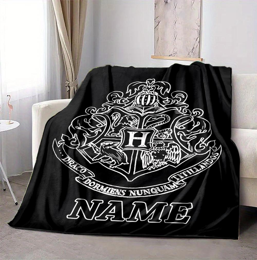 Custom Name Hogwarts Crest Flannel Blanket Throw Blanket Soft Warm Sofa Bed home Decor Unique Gift