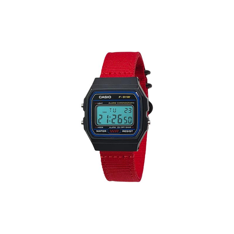 CASIO Customized watch modified series various colored mirrors black resin case classic retro small square watch F-91W-HongSeBiaoDaiQingSeBiaoJing