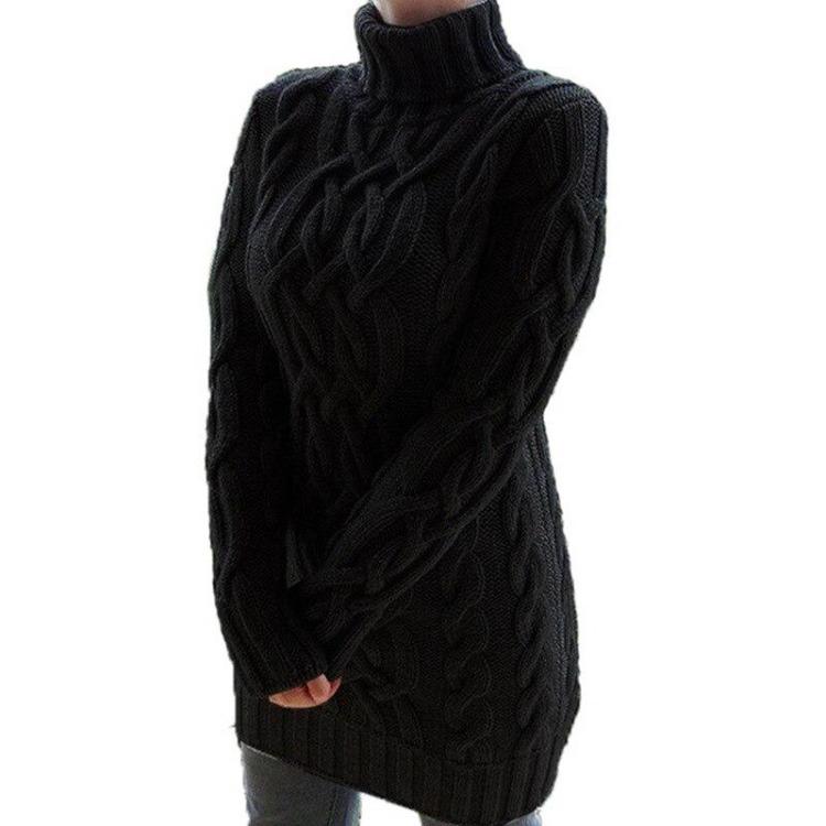 Women Winter Knitted Turtleneck Sweater Dress Warm Thick Retro Pullover Long Sleeve Autumn Ladies Fashion