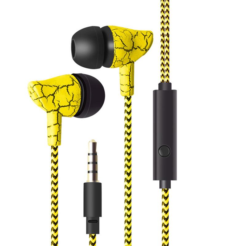 

Wired Crack Sports Headphone Super Bass 3.5mm Earphone Earbud with Microphone Hands Free Headset жовтий