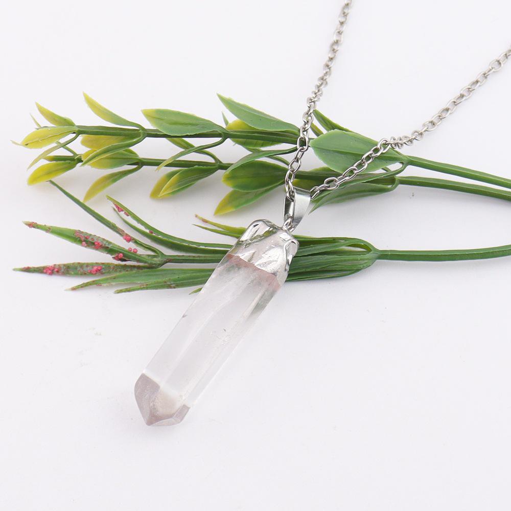 European & American Style Natural White Crystal Column Pendant Necklace for Women - Long Crystal Bar Design (N776)
