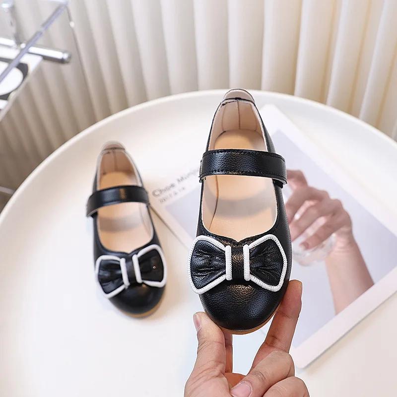 

Little Girls Flat Shoes Simple Fashion Children Princess Leather Shoes Sweet Bowknot Causal Kids Wedding Party Shoes Soft New 21 чёрный
