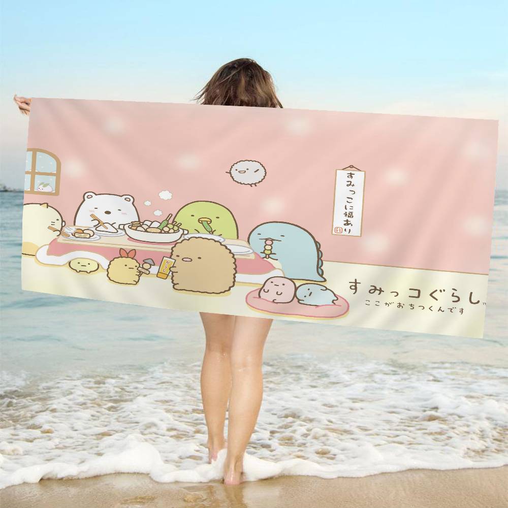 Cartoon Pink Sumikko Gurashi Microfiber Blanket Quick Drying Beach Towels Oversized Printing Super Absorbent Pool Towel Blanket