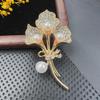 Calla Lily Brooch: Crystal, Diamond & Pearl Corsage Pin with Silk Scarf Buckle Functionality.