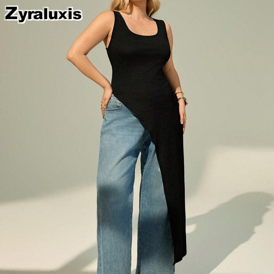 Women s Simple Elegant Slim Fit Long Sleeve Wide Shoulder Strap Asymmetric Hem Backless Top S чёрный