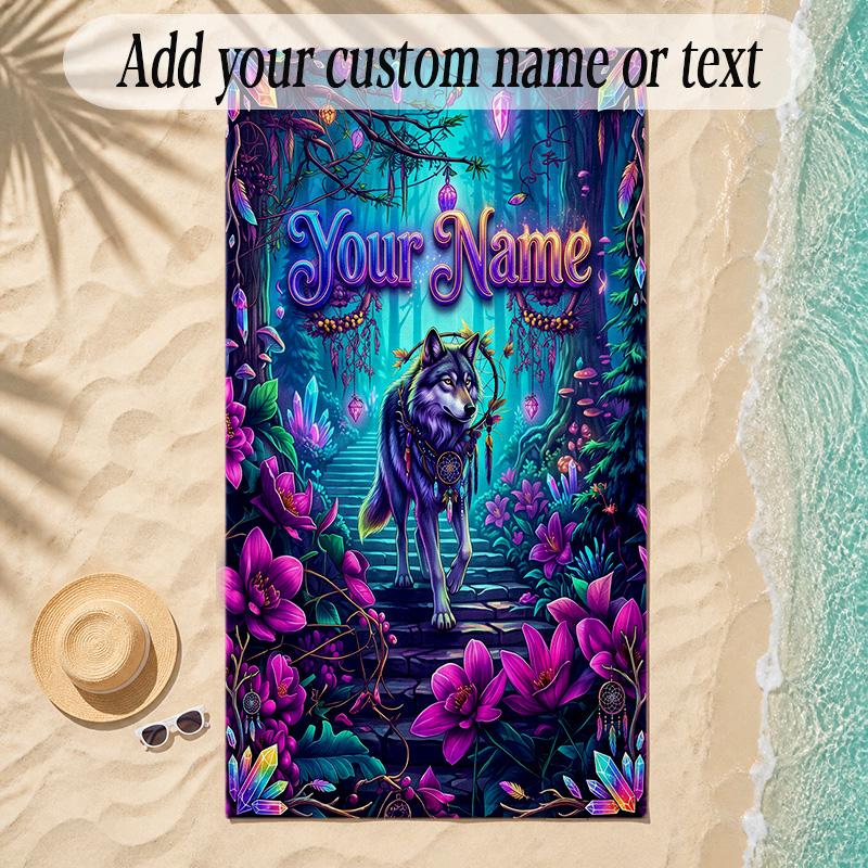 Fox Theme Soft Beach Towel Personalized Custom Name Text Towel Portable for Beach Pool Travel