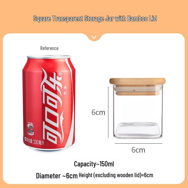 Square Glass Jar with Wooden Lid - Food Grade, Airtight for Coffee and Spices Storage