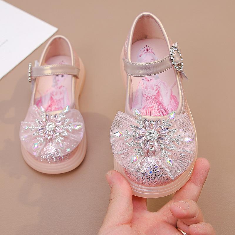 Girls' small leather shoes2026Spring and Autumn New Soft-Sole Rhinestone Princess Shoes for Little Girls, Soft-Soled Baby Shoes