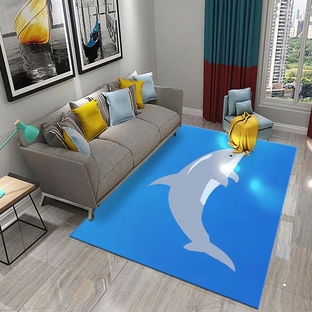 Cartoon Dolphin Carpet Cute Marine Animal Rug for Kid Bedroom Carpet Children Play Crawling Mat Bathroom Non-slip Mat Home Decor