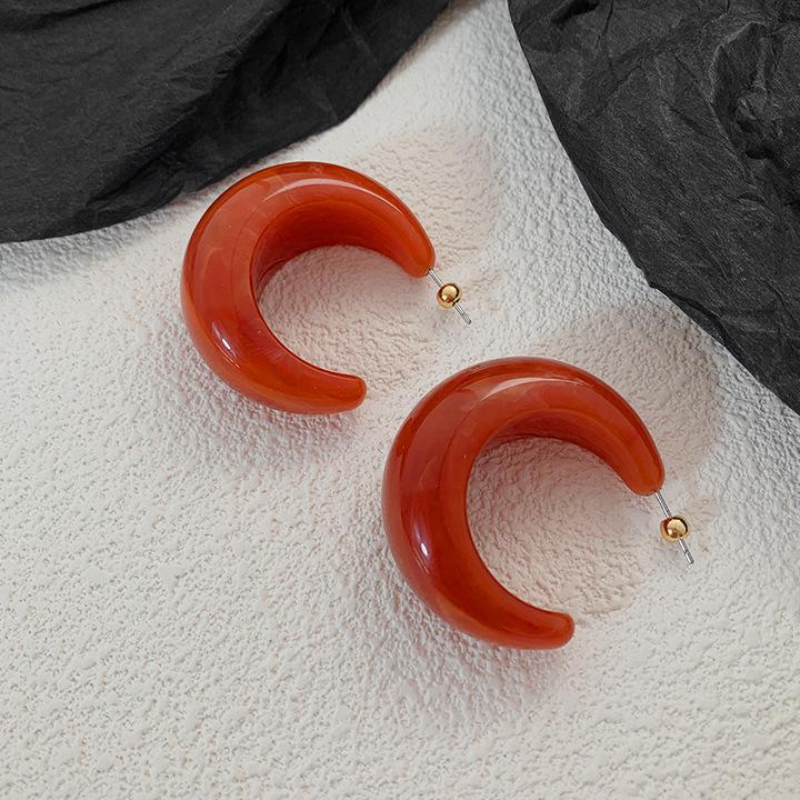 Siasiya Red Crescent Resin Stud Earrings – Women’s Autumn/Winter Collection: Elegant, Niche Style Hoops and Bracelet Set