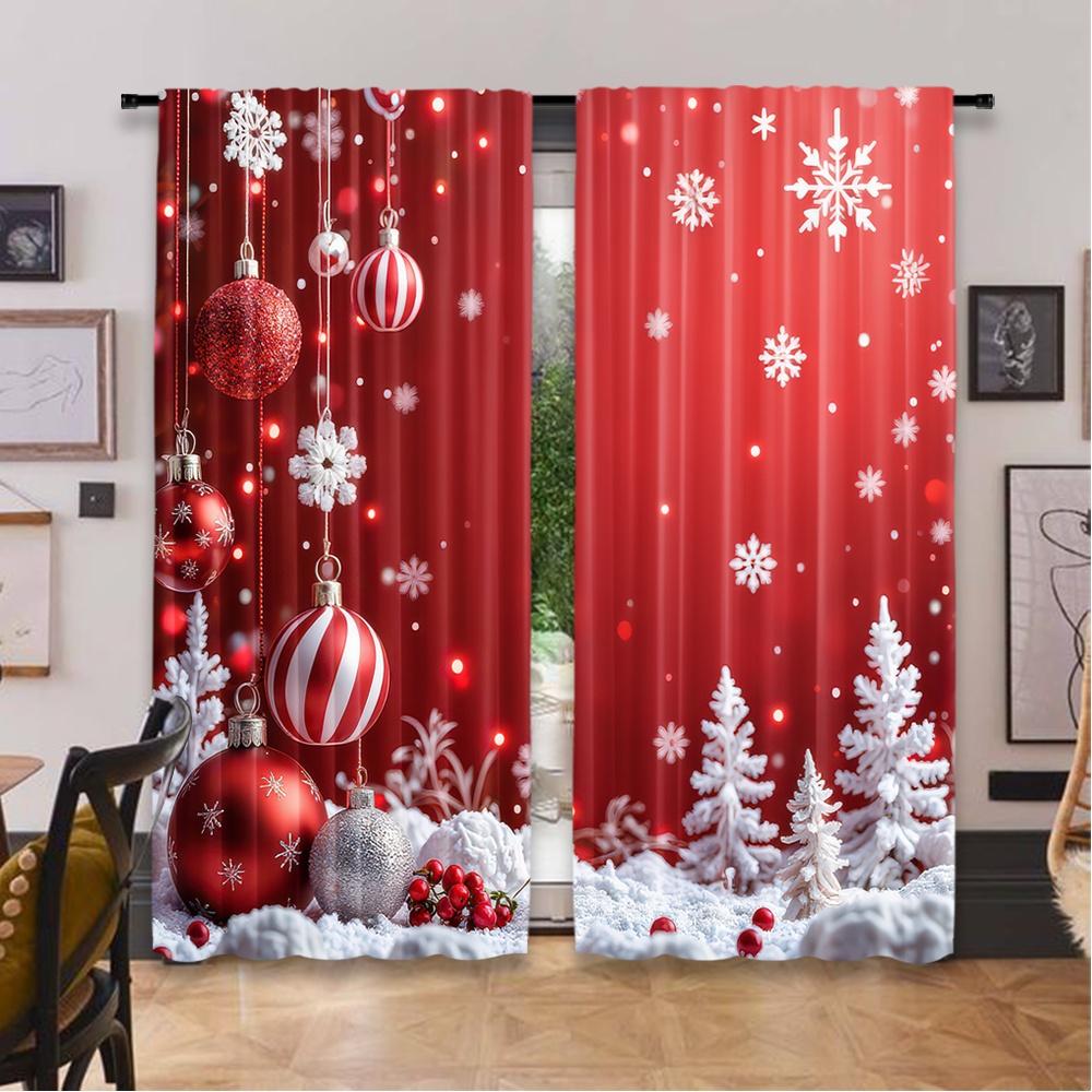 Flat Printing Popular Christmas Curtains Festivewonderland Digital Printed Polyester Drapes Family Party Decoration Use Set Of 2 Made